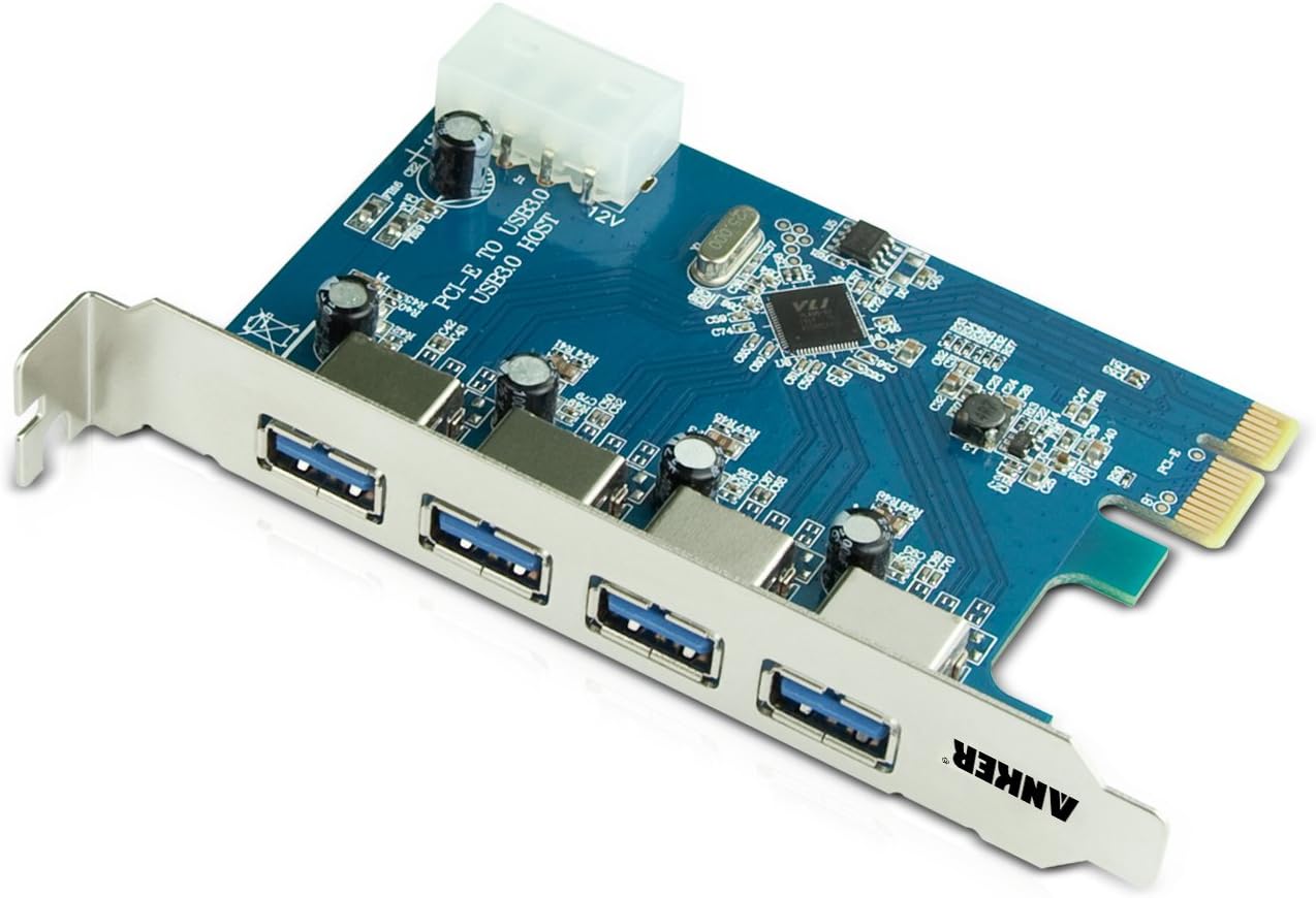 Anker - Uspeed USB 3.0 PCI-E Express Card with 4 USB 3.0 Ports and 5V 4-Pin Power Connector for Desktops [VL805 Chipset]