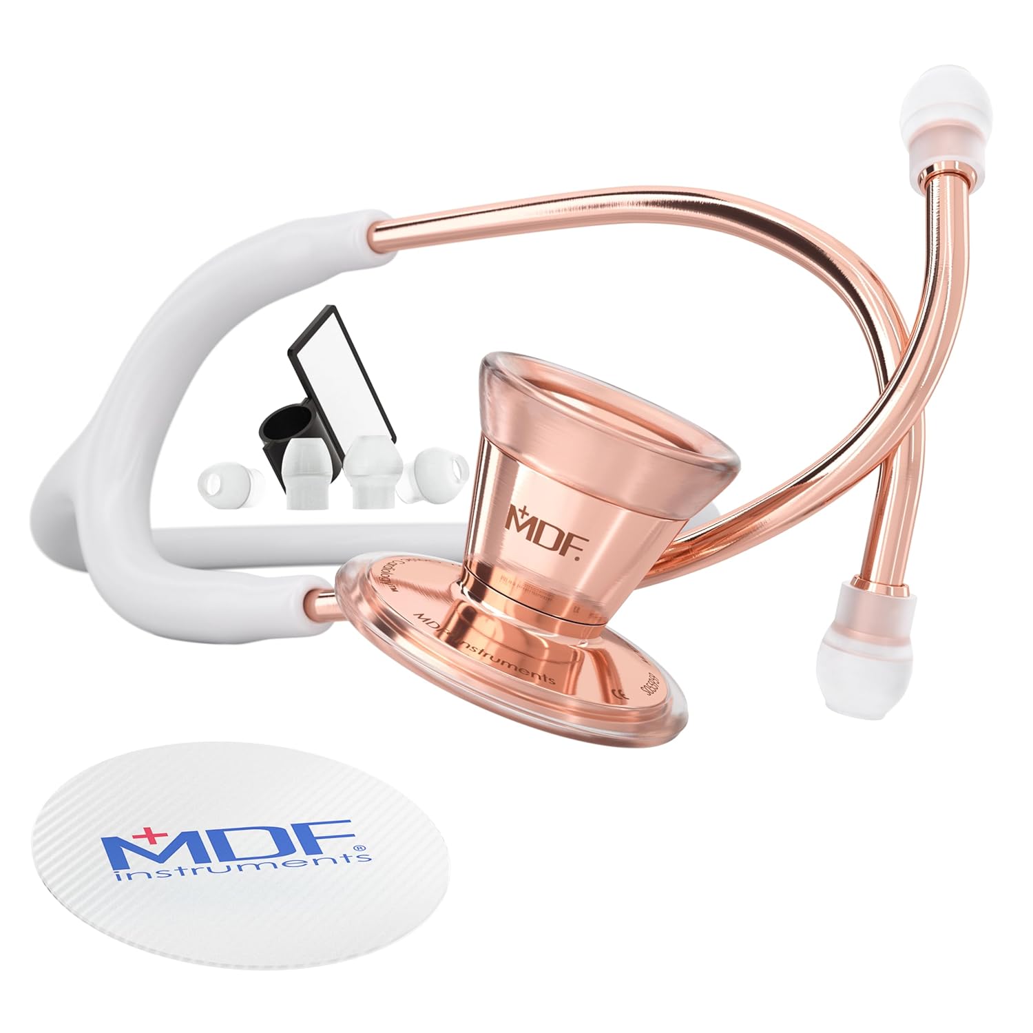MDF Instruments, Rose Gold ProCardial Cardiology Stethoscope, Stainless Steel, Adult, Dual Head, White Tube, Rose Gold Chestpiece-Headset, MDF797RG29