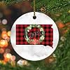 Home Floral Wreath Red And Black Buffalo Plaid South Dakota Map US State Christmas Ornament Ceramic Round For Xmas Tree Decoration Holiday Collectible Xmas Souvenir New Year Gift Stocking Stuffer