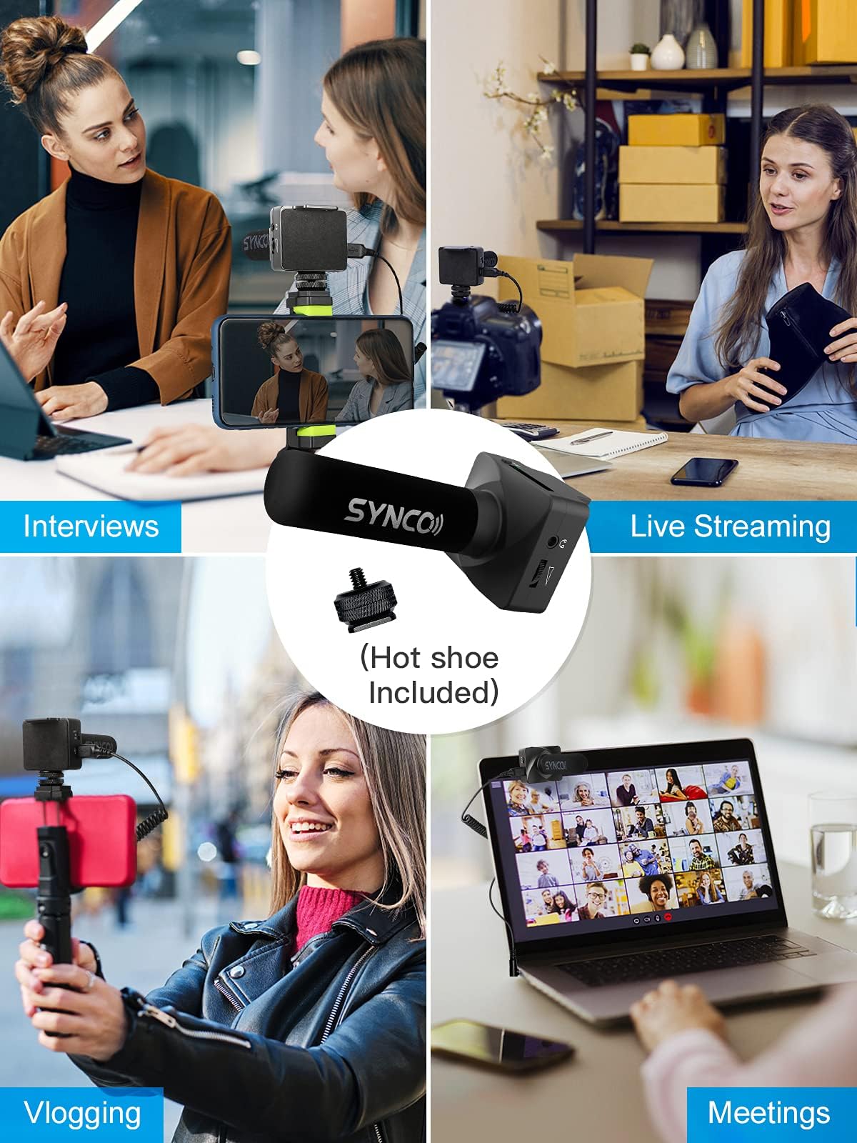 SYNCO Microfono direzionale per smartphone, microfono direzionale DSLR, 3,5 mm TRS/TRRS, Gain-Control, 75/150Hz Low Cut, monitoraggio audio, piastra magnetica per cellulare, fotocamera Canon, Nikon