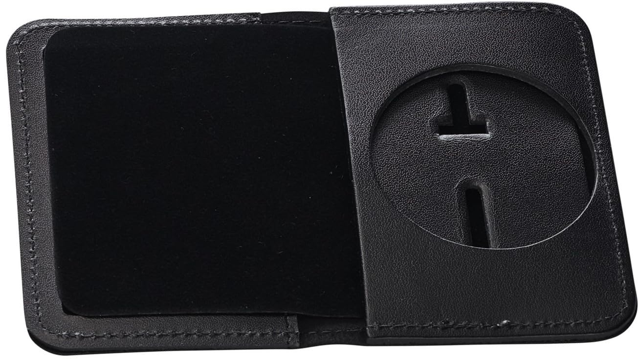 Perfect Fit Shield Wallets Porta badge rotondo della polizia da 6,3 cm, custodia per badge e badge nascosto, in pelle nera