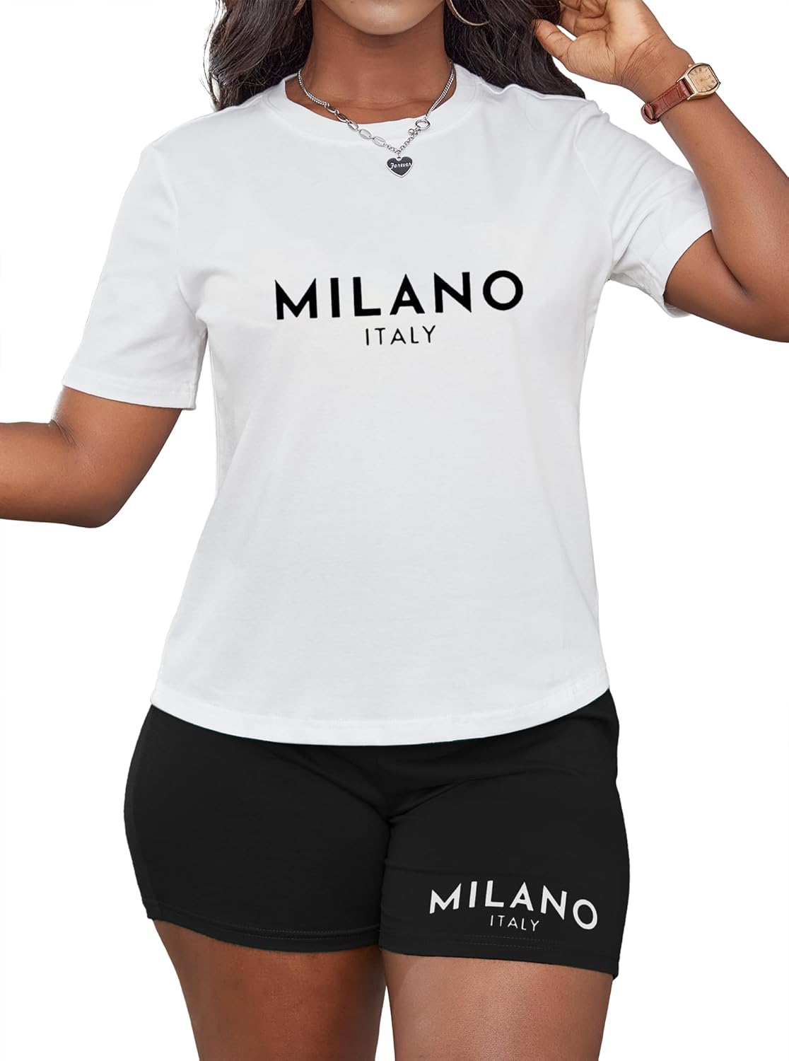 Hilinker Womens 2 Piece Outfits Short Sleeve Top and Shorts Set Summer Workout Casual Tracksuit - Image 2