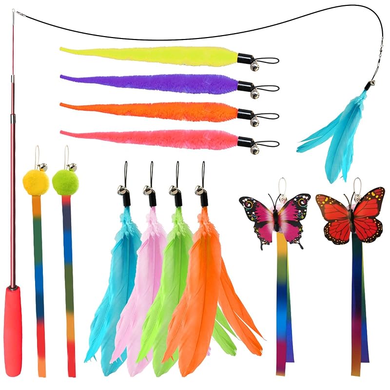 Brinquedo interativo para gatos YULOYI com penas e fitas, 13 Packs B – Pacote com 13