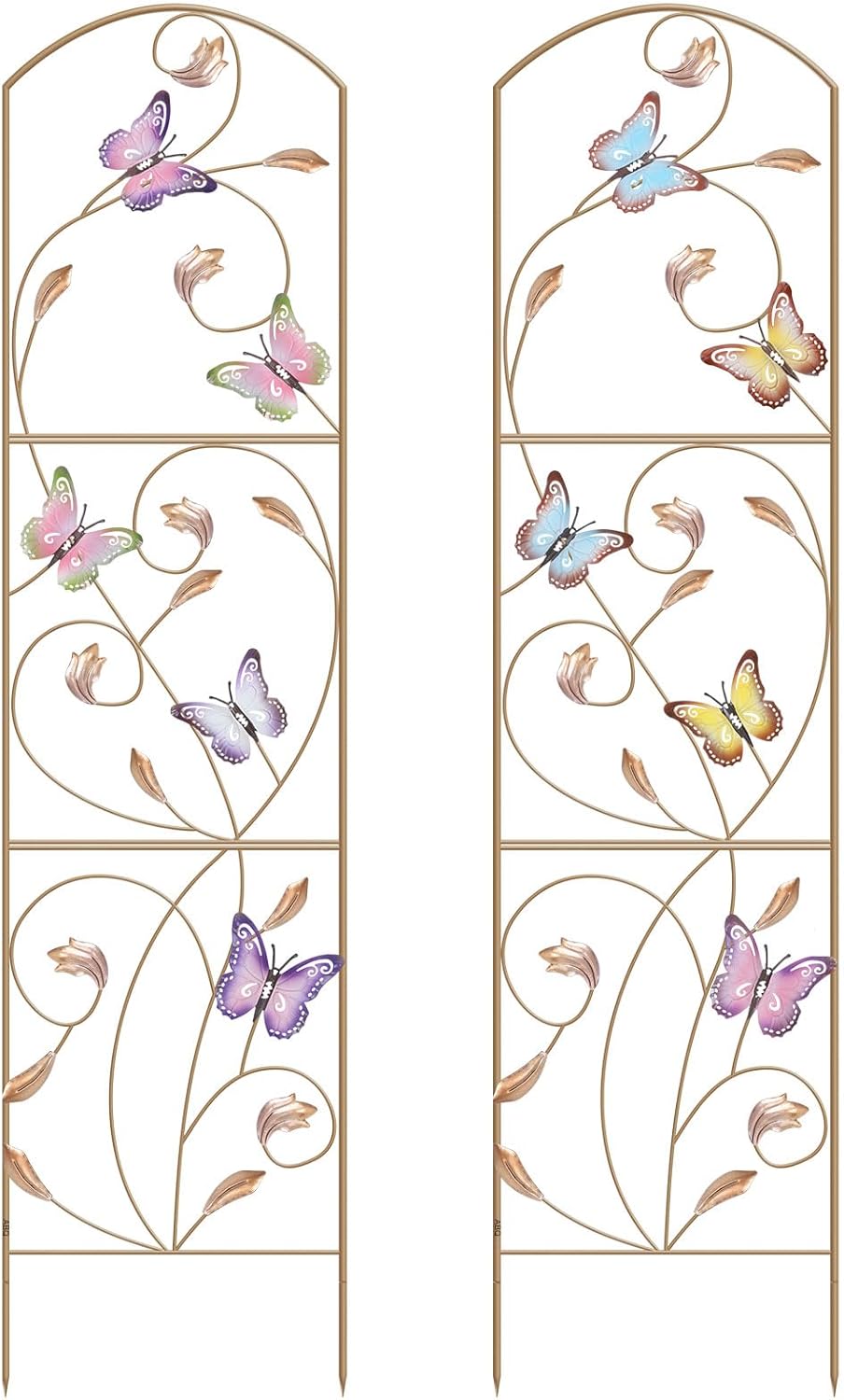 ABQ Garden Trellis for Climbing Plants, Metal Arched Trellis with Colorful Butterfly for Outdoor, Patio, Backyard(2 Pack)