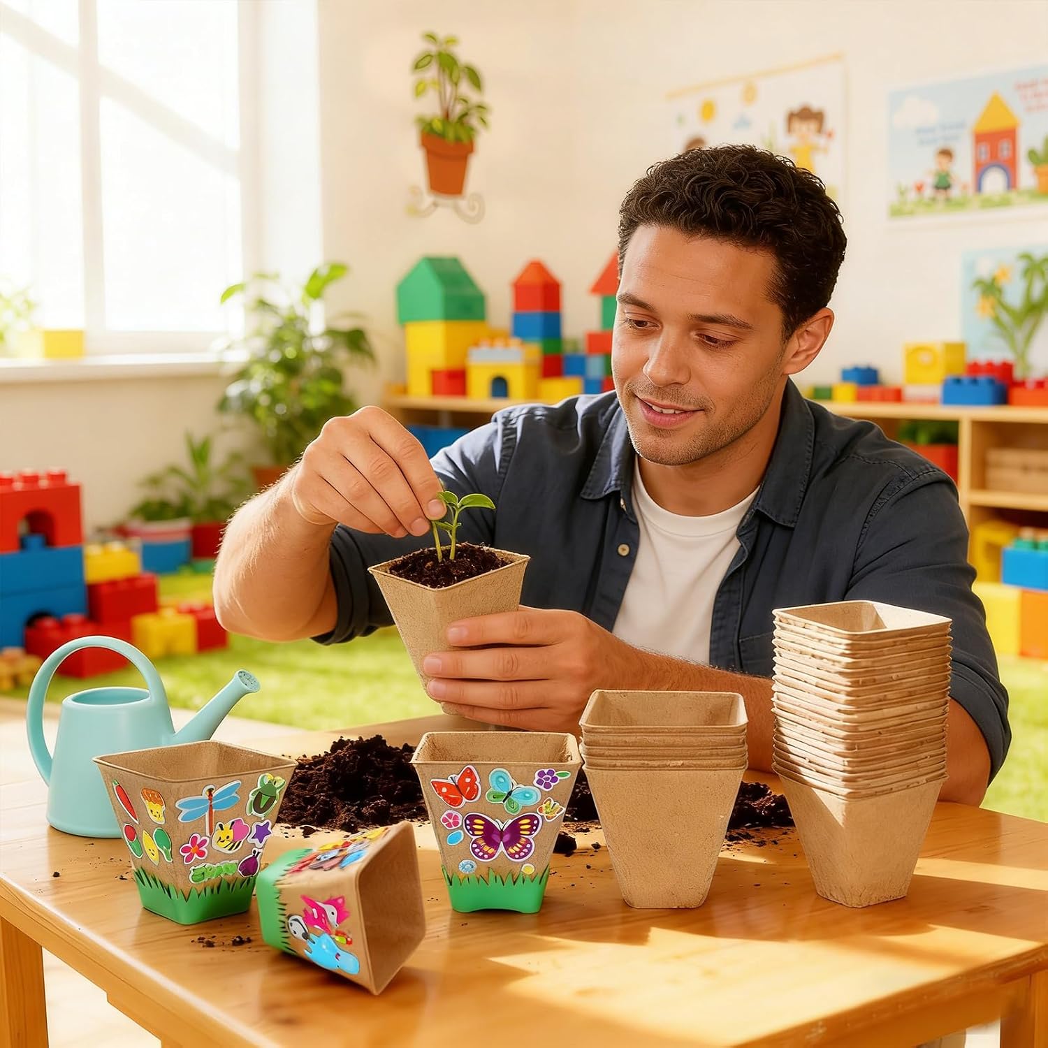NNG 40 Set Garden Paper Pot Craft Kit, Square Paper Mache Plant Pots Set