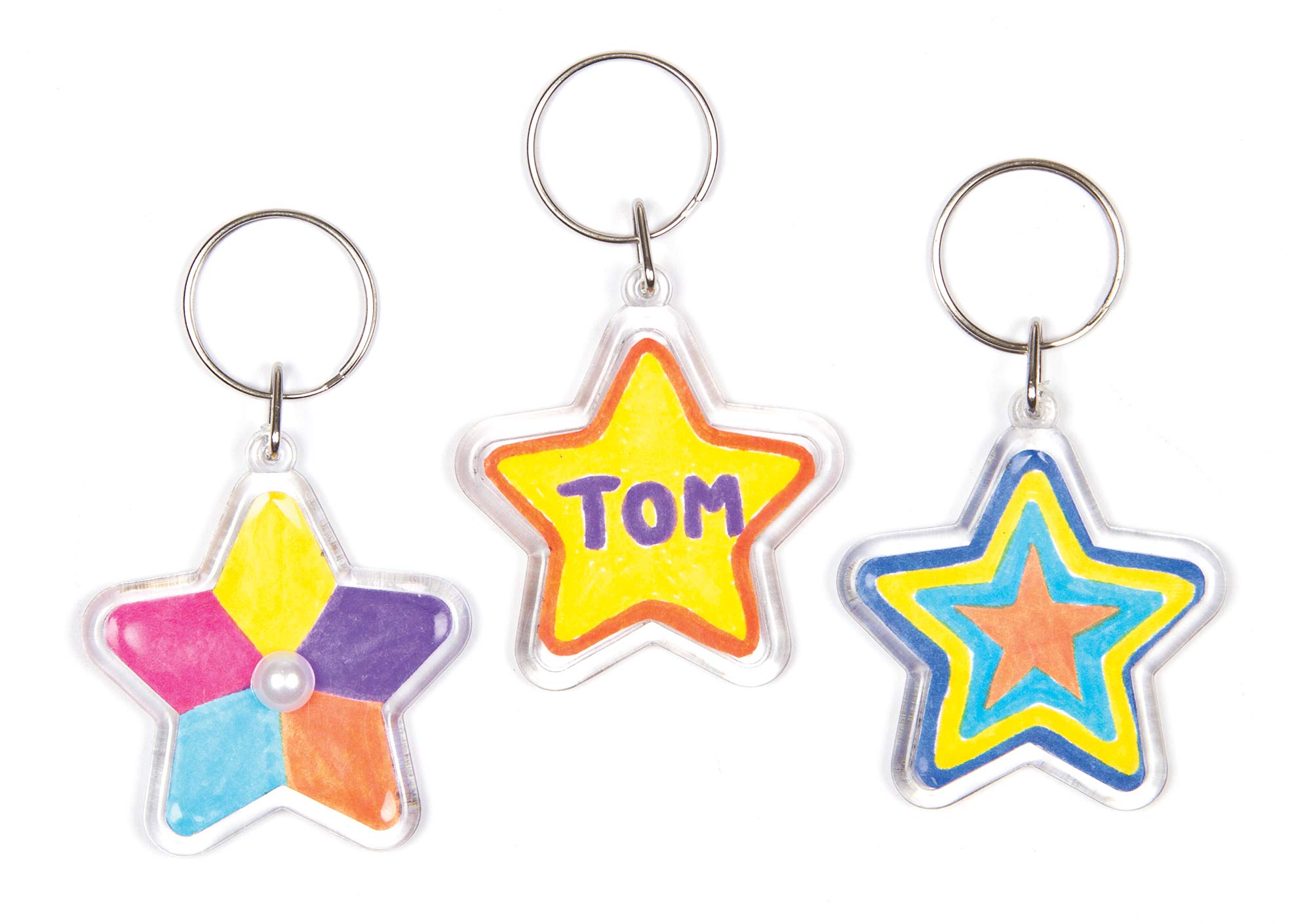 Baker Ross AG220 Design Your Own Star Keyring Kits (Pack of 6) for Kids To Decorate Arts and Crafts, White, 5cm - Image 3
