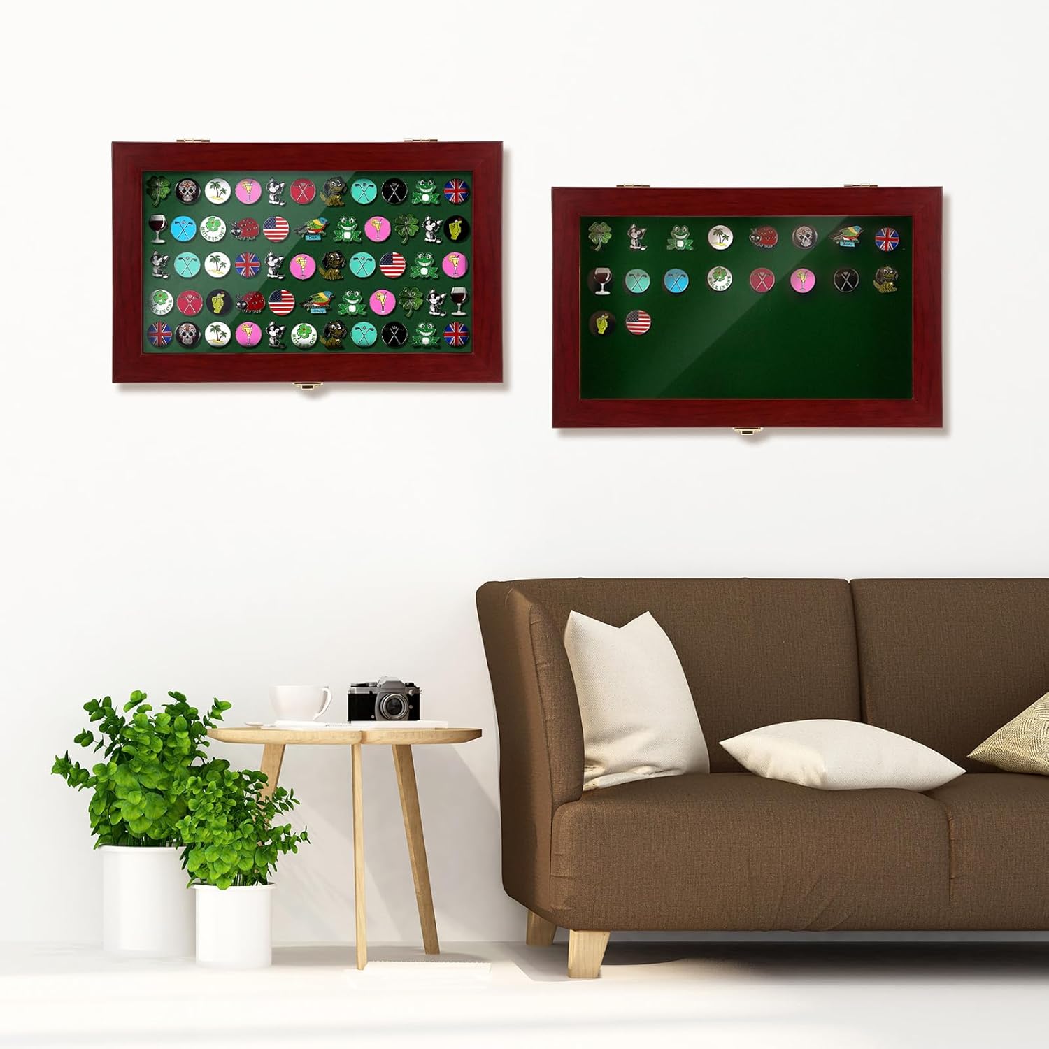 Silipull 40 Golf Ball Marker Display Case Full Magnetic Backing 15.5" W x 9.5" H Wall Mount Wooden W/98% UV Acrylic Door Lockable Storage Display Box for Ball Marker Collection
