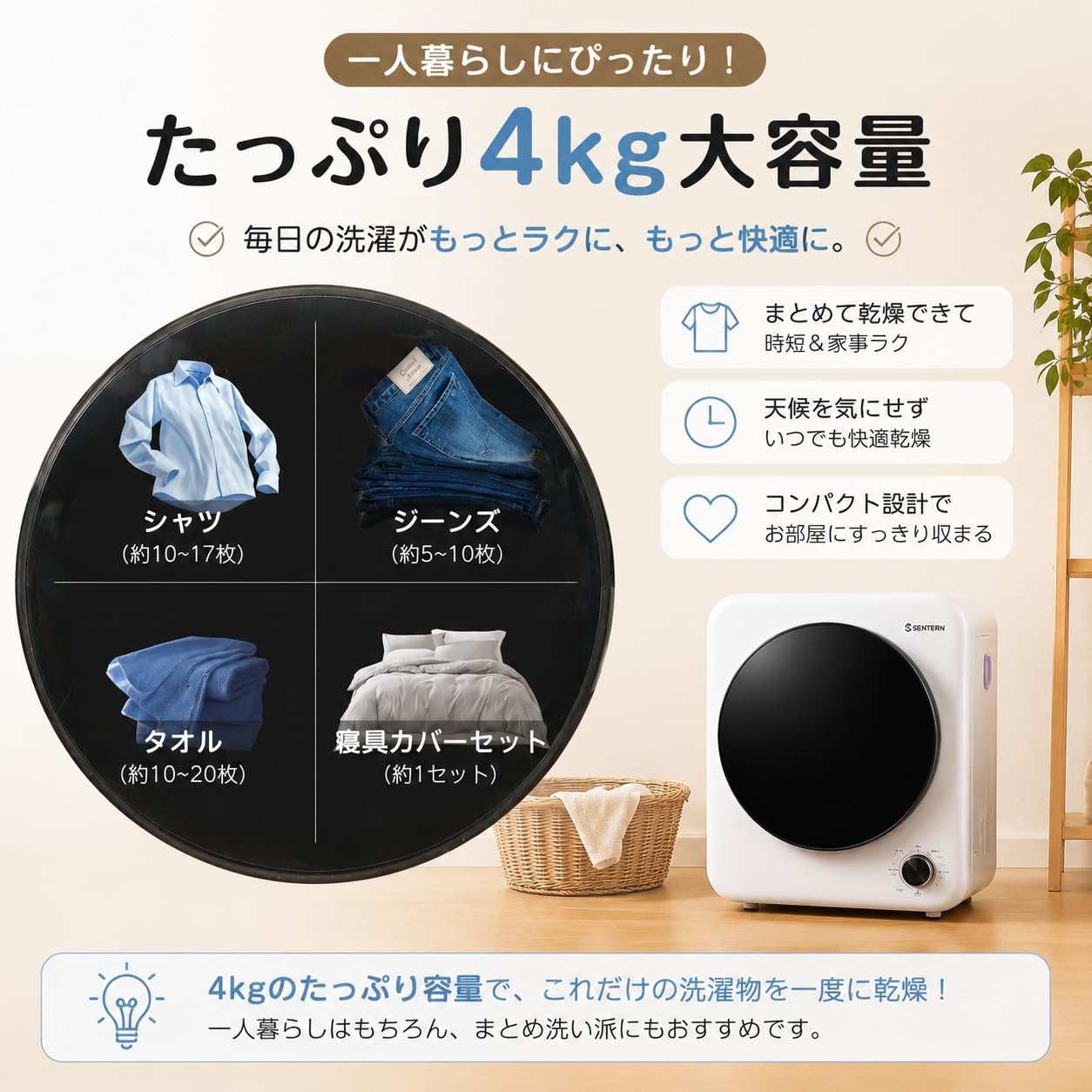 Amazon.co.jp: 衣類乾燥機 4kg 小型 コンパクト 一人暮らし 新生活