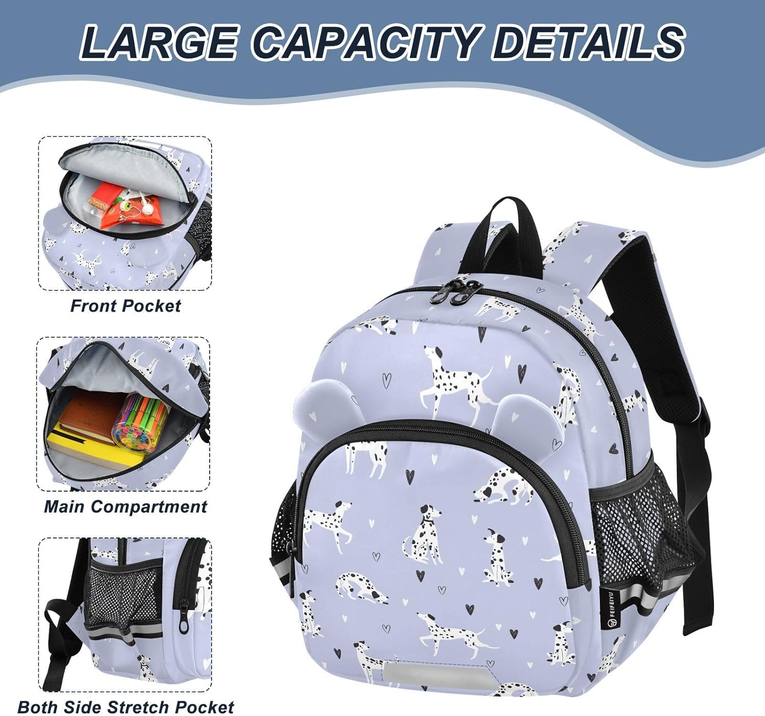 Kids Funny Dalmatian Dogs Backpack Leash Preschool Backpack Small Toddler Backpacks for Girls Boys 3-6 Anti-Lost Baby Harness M