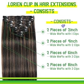 LORIEN Clip in Hair Extensions Real Human Hair, 14 Inch 80g, 1B/6 Natural Black to Chestnut Brown, Clip in 100% Brazilian Remy Human Hair Extensions 8pcs Per Set with 18 Clips Double Weft