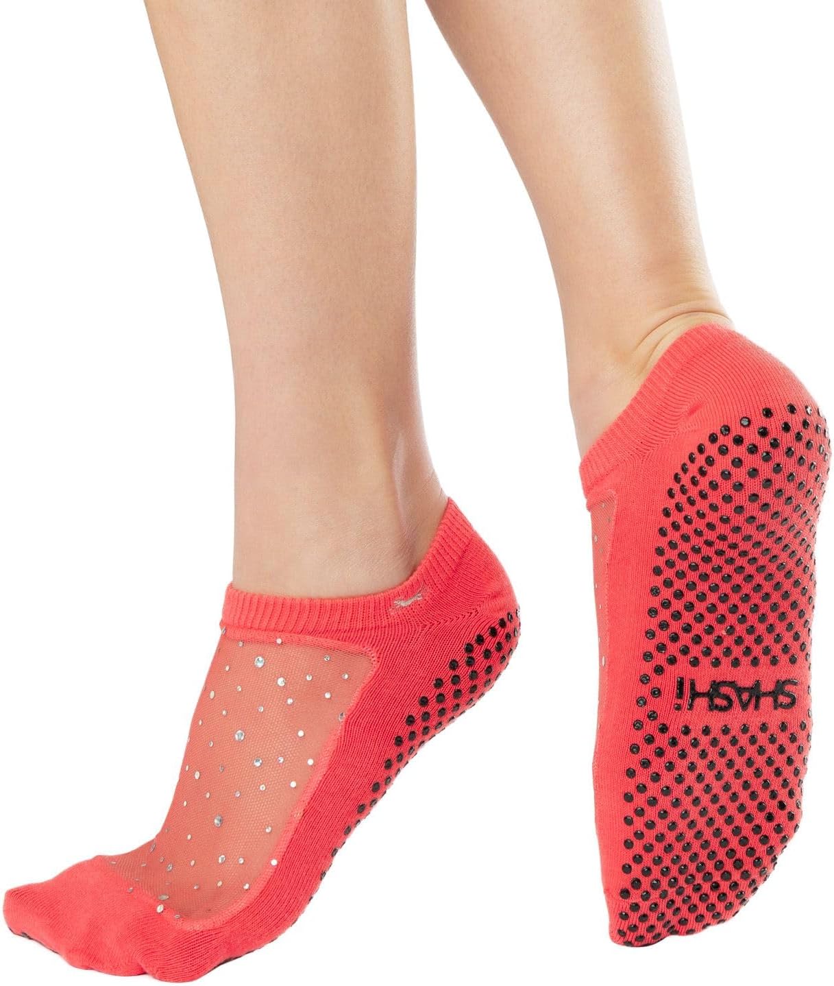 SHASHI Sparkle Mesh Socks for Women – Shimmer, Full-Coverage Non Slip Socks for Barre, Yoga and More