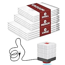 Vacbird Sacchetti Sottovuoto Vestiti con Pompa Elettrica, Confezione da 12 (4 grandi, 4 medi, 4 piccoli), Riutilizzabile Buste Sottovuoto Vestiti per Biancheria da letto, Viaggi, Traslochi