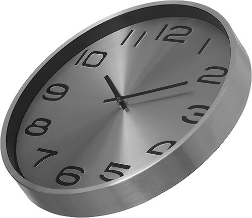 Vista 8 de Reloj de pared redondo de aluminio decorativo moderno para sala de estar, cocina, comedor, plata