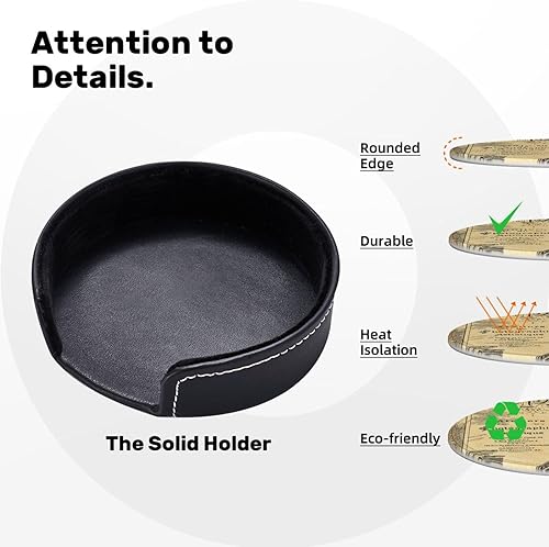 Miniatura 6 de Juego de 6 posavasos de cuero antideslizante con diseño de la Torre Eiffel con borde vintage, perfectos para taza de café de vidrio de tamaño común