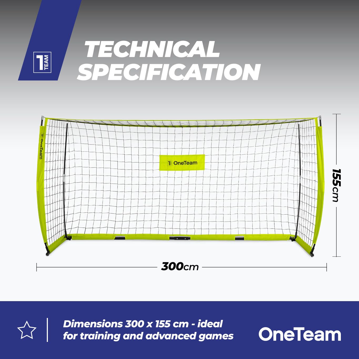 OneTeam Flex Square bramka do piłki nożnej, 300 x 155 x 100 cm, kolor zielony, stabilna i trwała konstrukcja Idelana, wytrzymała, elastyczna