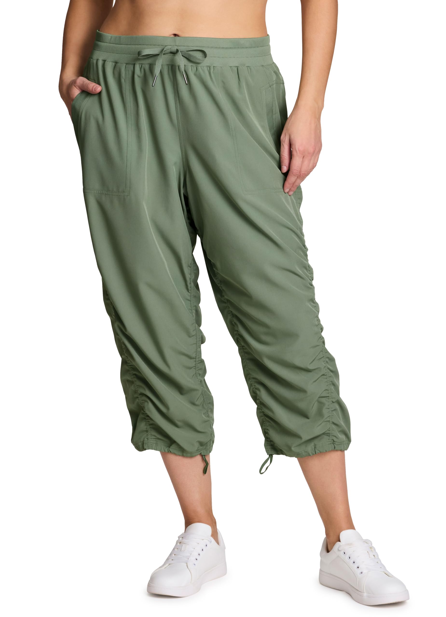 RBX Active Womens Plus Size Fashion Lightweight Woven Body Skimming Drawstring Capri Pant