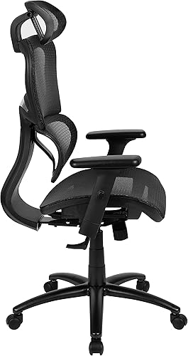 Miniatura 8 de Flash Furniture LO Silla de oficina ergonómica de malla con inclinación sincronizada 2 a 1, reposacabezas ajustable, soporte lumbar y brazos