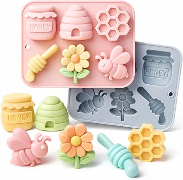 2Pack Bee Silicone Molds Bumble Bee Chocolate Candy Molds 6 Cavity Bee Silicone Soap Molds Honey Beehive flower Silicone Molds for Cake Chocolate Candy Desserts Pudding Ice Cube Soap Lotion 6 Cavity