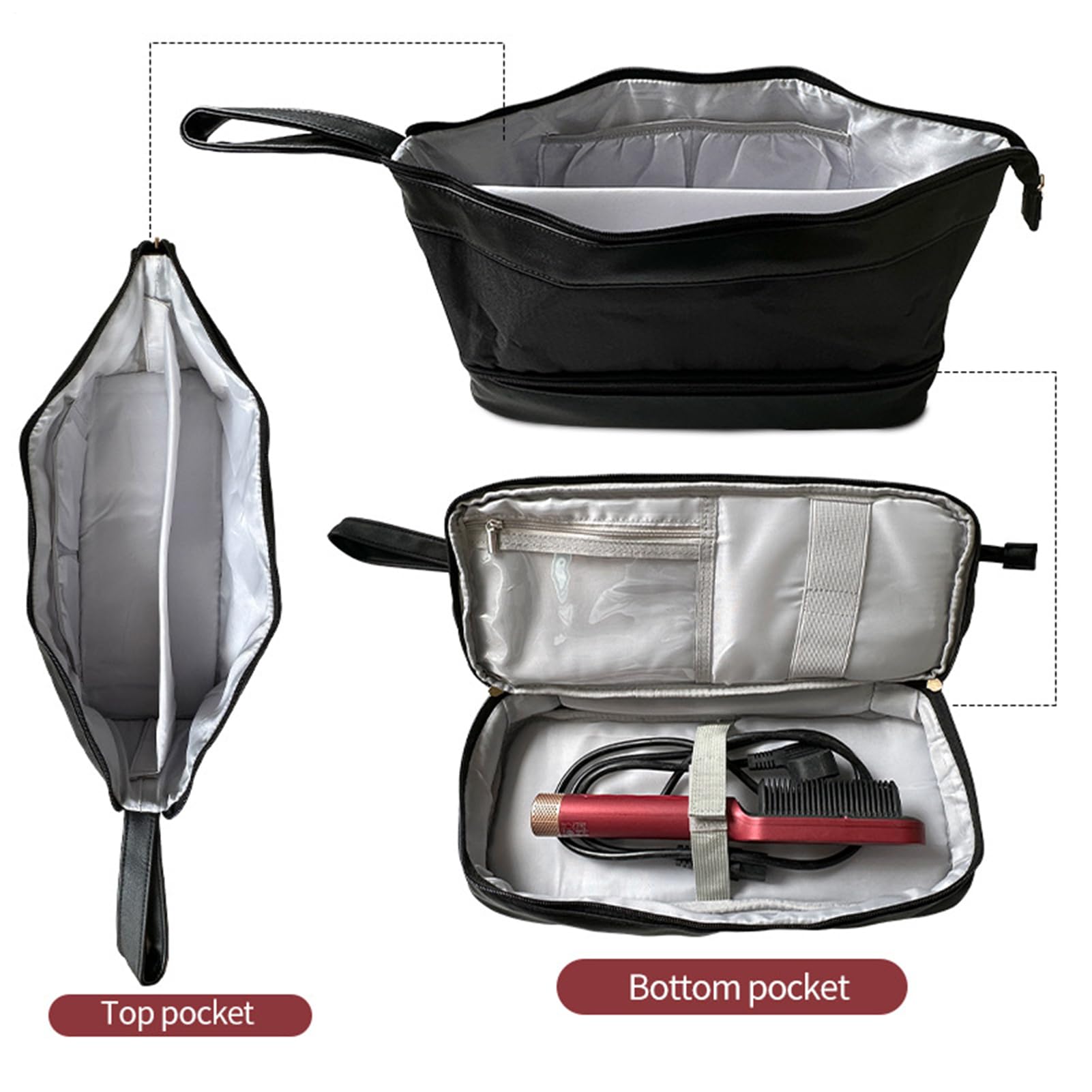 Reisetasche für Haar-Werkzeug, doppellagig, tragbare Friseur-Handtasche, hitzebeständiges Fach, ideal für Zugreisen, Urlaub, Camping, Wochenende, Salon, Fitnessstudio