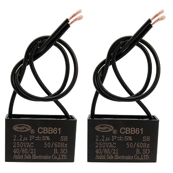 CBB61 Capacitor 2.2uf 250V AC Ceiling Fan 2 Wire 50/60Hz for Electric Fan Generator Pump Motor 2 Pack