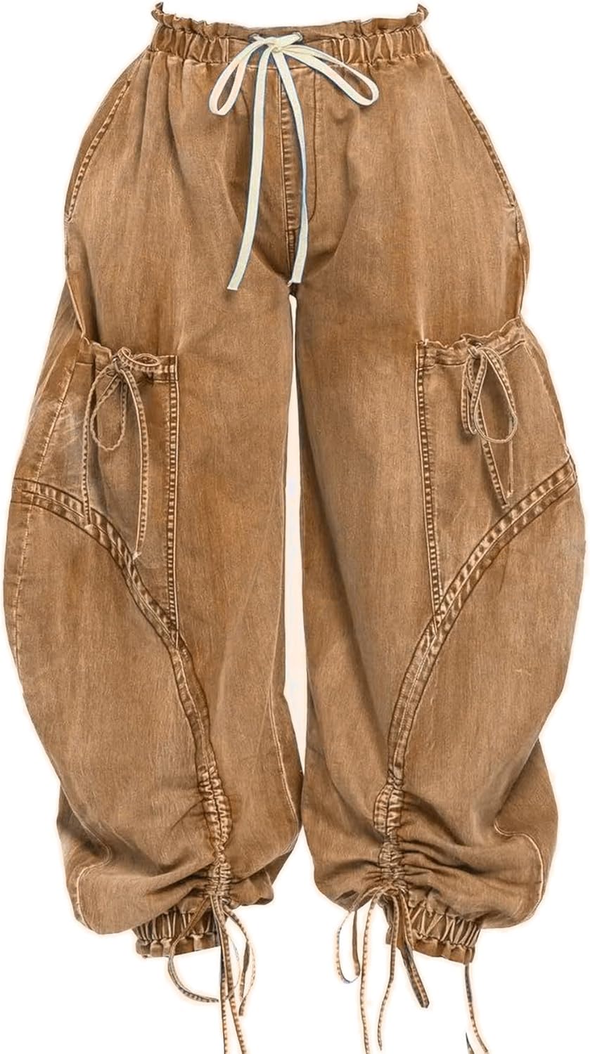 Molisry Women's Drawstring Wide Leg Jeans High Wasited Y2K Harem Baggy Pants Denim Casual Streetwear - Image 4