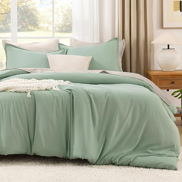 Litanika Queen Comforter Set Sage Green, 3 Pieces Lightweight Comforters Queen Size Solid Bedding Comforters Sets, Down Alternative Comforter Bed Set Quilt Blanket