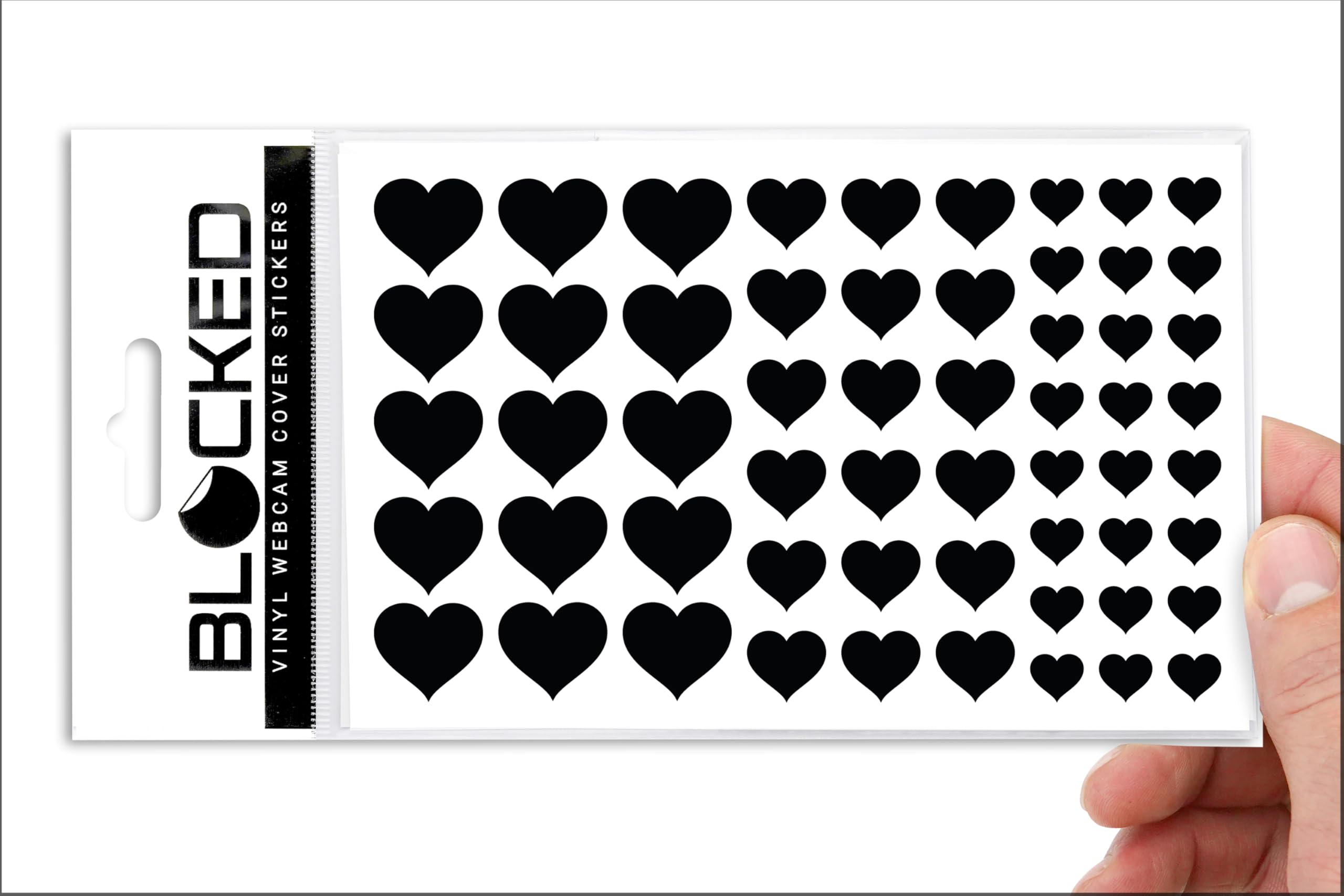 The Original Vinyl Webcam Cover Stickers | Restickable &amp; Stackable Privacy Covers | for All Camera-endable Devices | 3-Sizes | 57 Black Hearts (Muted Matte)