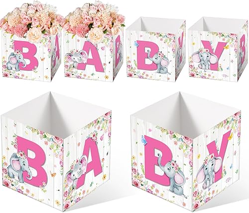 Miniatura 8 de Tanlade 6 piezas de decoración de fiesta de baby shower, cajas de flores para bebé, centro de mesa con letras para bebé, soporte de bloque floral,