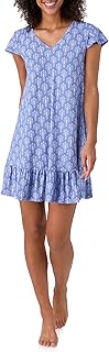 Women's Short Nightgown, Short Sleeve Stretch Jersey Ruffle Hem Dress for Sleep or Lounge - Buy now