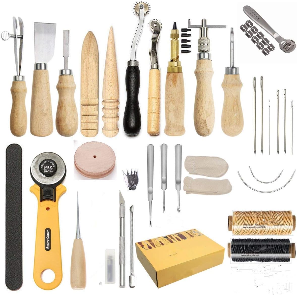 Leather Craft Tool Leather Sewing Tools Kit for Beginner Leather DIY Hand Stitching Tools with Groover Awl Edge Creaser, Great for Starters