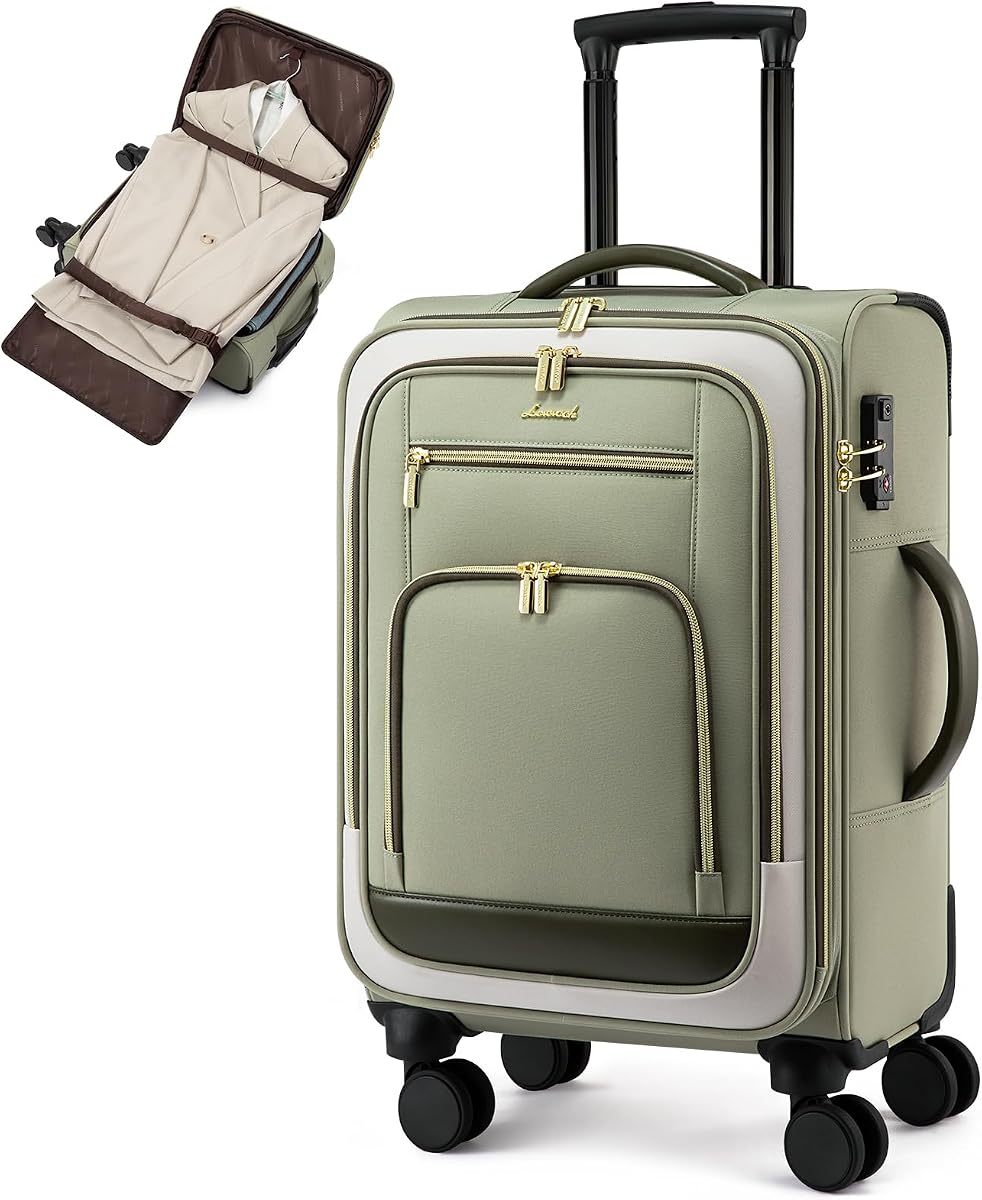 LOVEVOOK Equipaje de mano 22 x 14 x 9 aprobado por aerolínea con carpeta de ropa y ruedas giratorias, maleta de mano grande con ruedas de 20 pulgadas, equipaje ligero debajo del asiento para mujeres que viajan durante la noche, 49 L