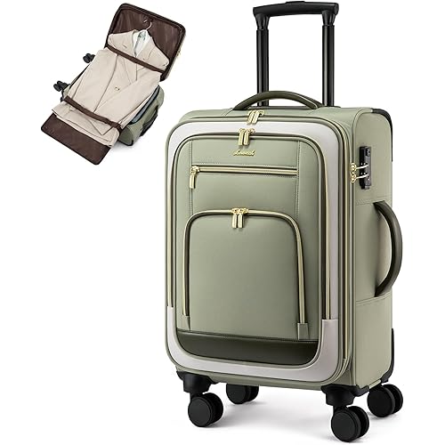 LOVEVOOK Carry on Luggage 22x14x9 Airline Approved with Garment Folder & Spinner Wheels, 22 Inch Large Rolling Carry-on Suitcase, Softside Lightweight Underseat Luggage for Women Travel Overnight, 49L