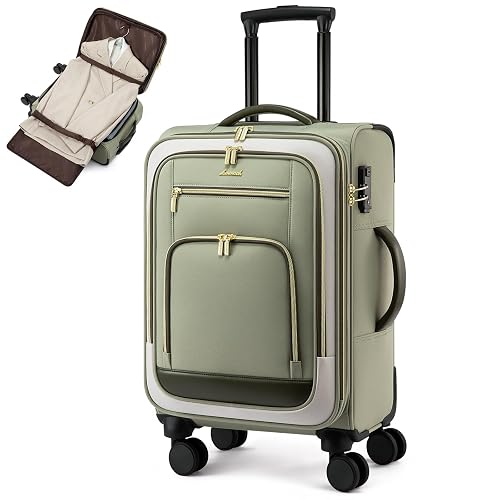 LOVEVOOK Carry on Luggage 22x14x9 Airline Approved with Garment Folder & Spinner Wheels, 20 Inch Large Rolling Carry-on Suitcase, Softside Lightweight Underseat Luggage for Women Travel Overnight, 49L