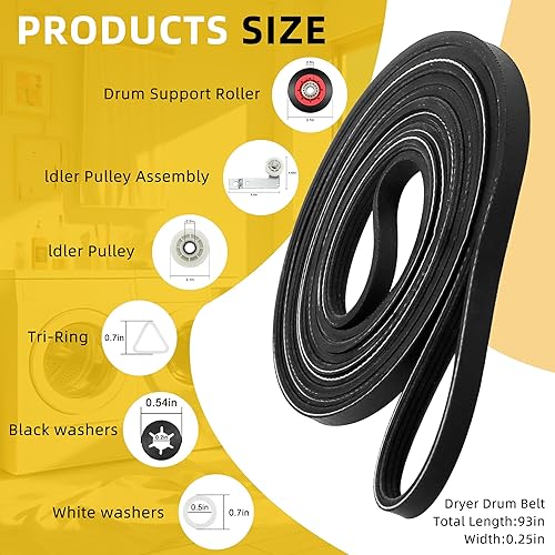 Miniatura 2 de MIFLUS - Kit de reparación de secadora 4392067-W10837240, polea tensora y rodillo de tambor WPW10314173 ( y correa de secadora 661570 V y polea