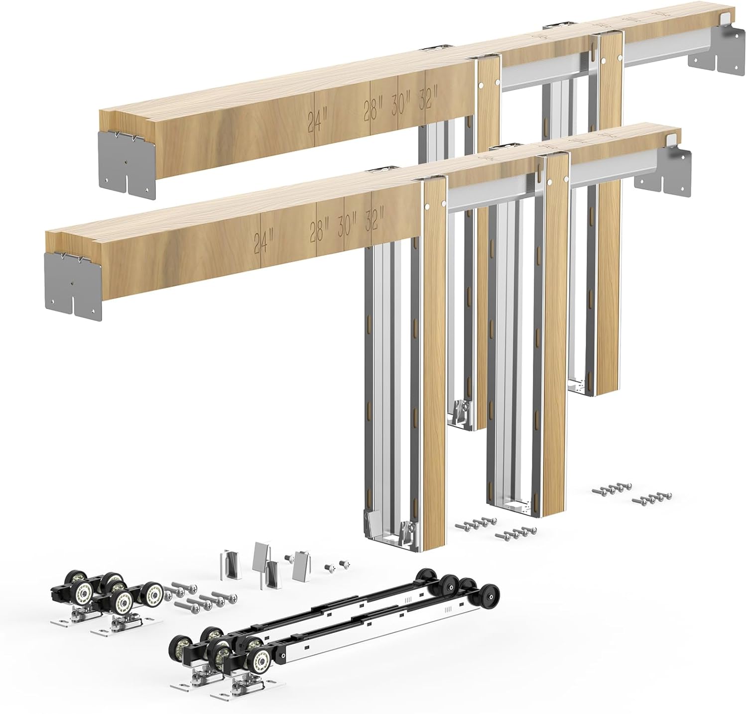 VEVOR Pocket Door Frame Kit, for 48-72 in Wide 80 in High Door, Pocket Door Kit with Two-Way Soft Close Mechanism, Slide Smoothly Quietly, Easy to Install, Wood and Galvanized Steel, for Living Room