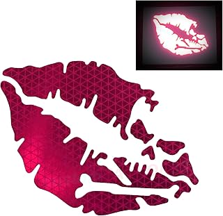 customTAYLOR33 High Intensity Reflective Vinyl Death Kiss Skull Crossbones Lips Decal Bumper Sticker - Cars, Motorcycles, Helmets, Wind Screens, laptops, cellphones, (SE Hot Pink, 3 inch Wide, Pair)
