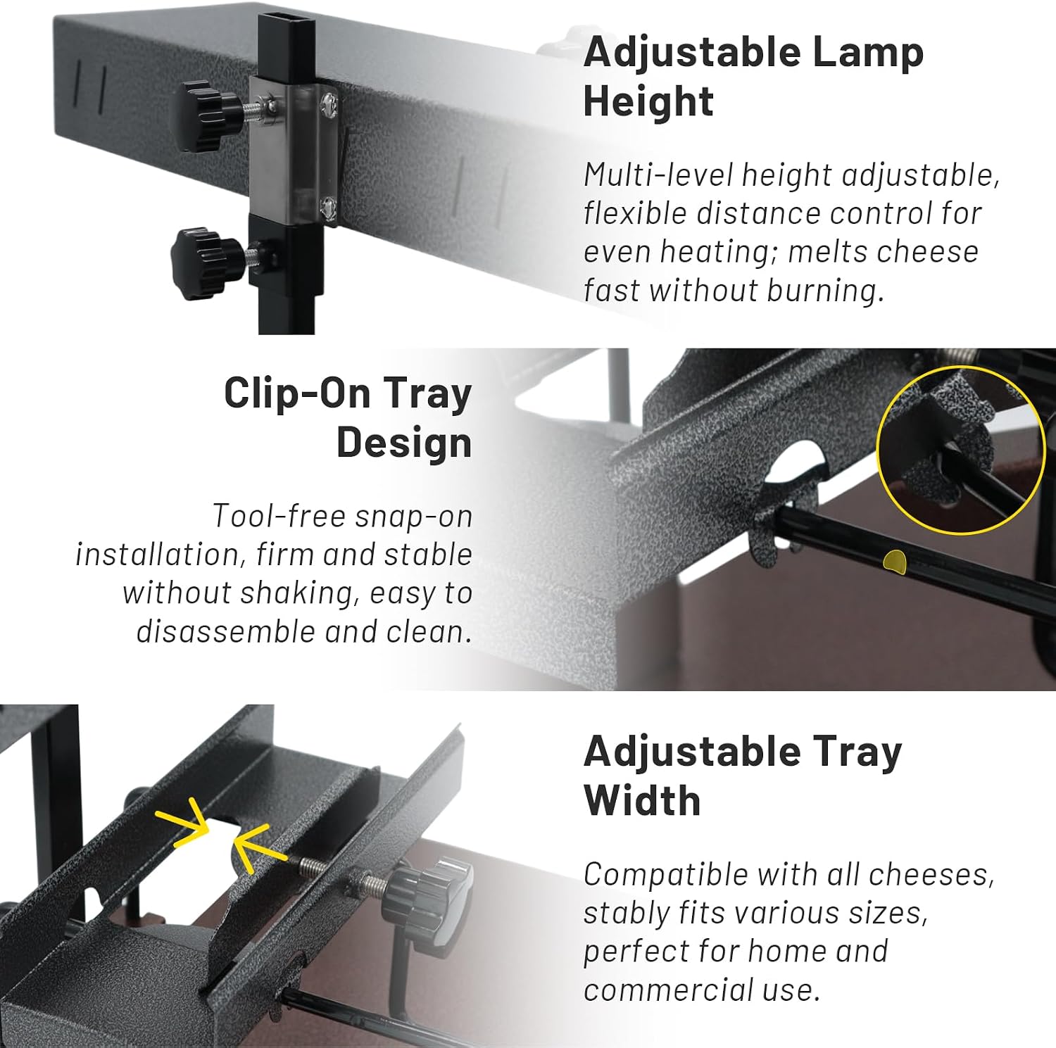 HNZXIB 850W Commercial Raclette Cheese Melter, Fast Heat Raclette Half Wheel Cheese for Catering Party, Carbon Steel Wide Anti-Tip Base with Multi-Size Adjustable Clamp 110V