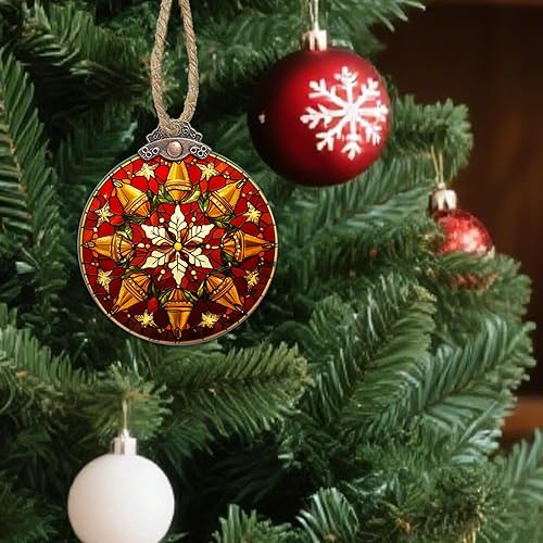 Miniatura 4 de Decoraciones navideñas de vitrales, corona de campana dorada, atrapasoles rojos para ventana, árbol de Navidad, adornos colgantes de copo de nieve,