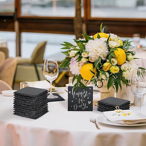 Miniatura 6 de Juego de 24 posavasos cuadrados de pizarra para bebidas, 4 pulgadas, grabado láser, posavasos de piedra de pizarra negra con parte inferior