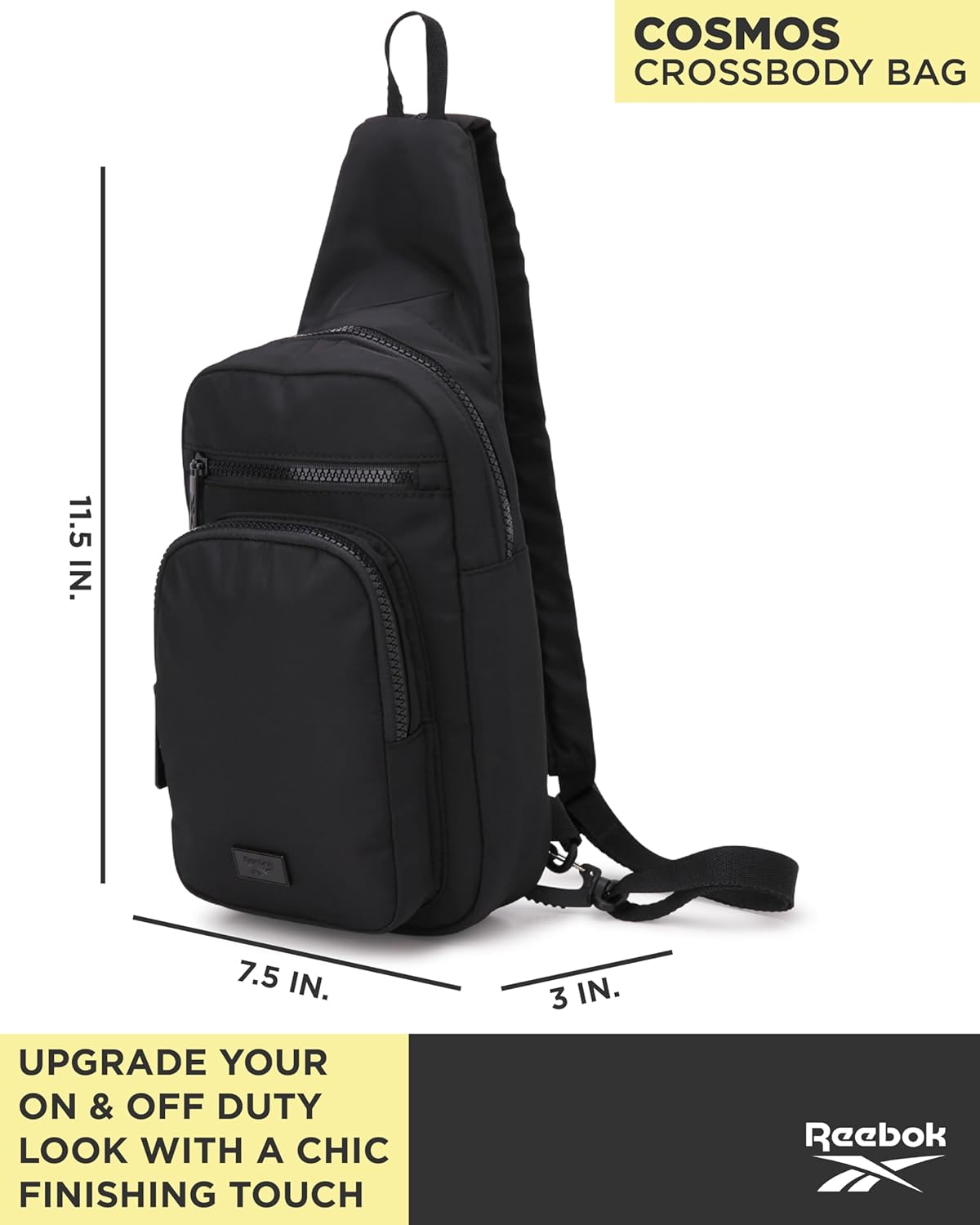 Reebok Unisex Crossbody Sling Bags – Compact Convertible Strap Cross Body Bag Travel Sling Bag - Gym & Travel Essential, Size One Size, Cosmos Black