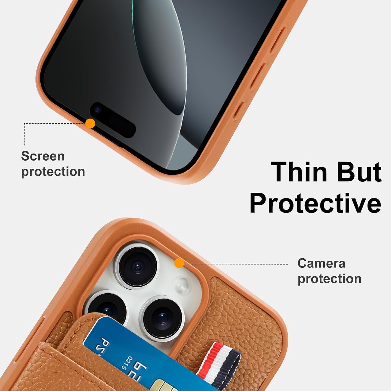 Wallet Phone Case for iPhone 16 Pro Max Case with Card Holder for Men Women, Orange Brown Leather Protective Phone Cover with Wallet Compatible with iPhone 16 Pro Max of 2024