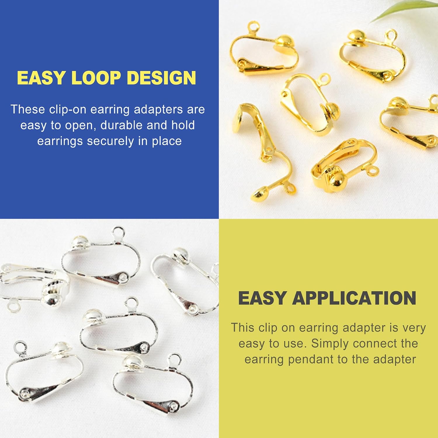 36Pcs Clip on Earring Converter, Brass Earring Converters Pierced to Clip, Secure Earring Clips for Non Pierced Ears, Findings Backs for Jewelry Making DIY, Gold & Silver