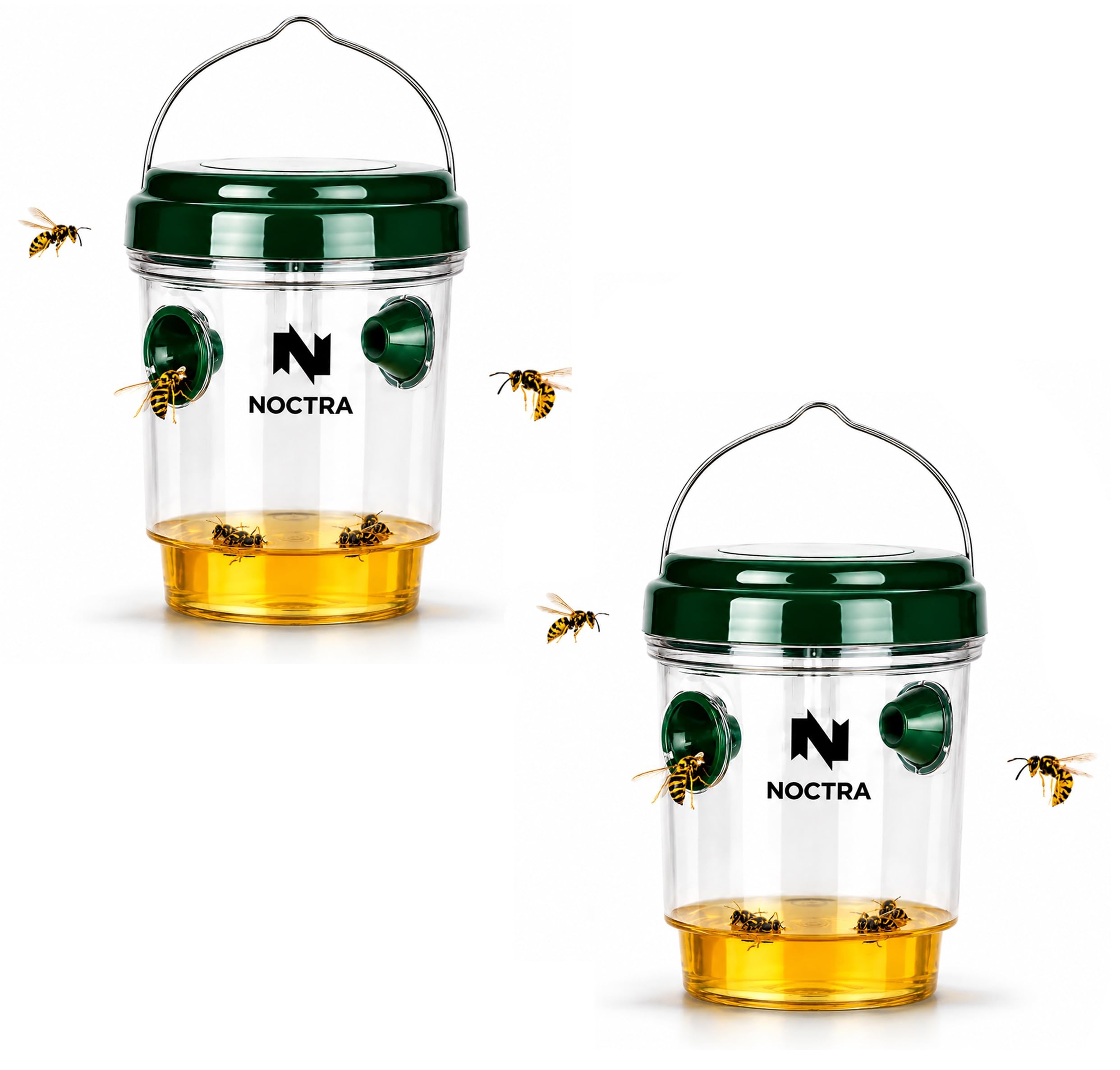 Noctra Wasp Trap for Outdoors - Hanging Reusable Hornet and Wasp Catcher with Natural Bait System, Eco-Friendly Designed for Gardens, Patios and Camping (2, Green)