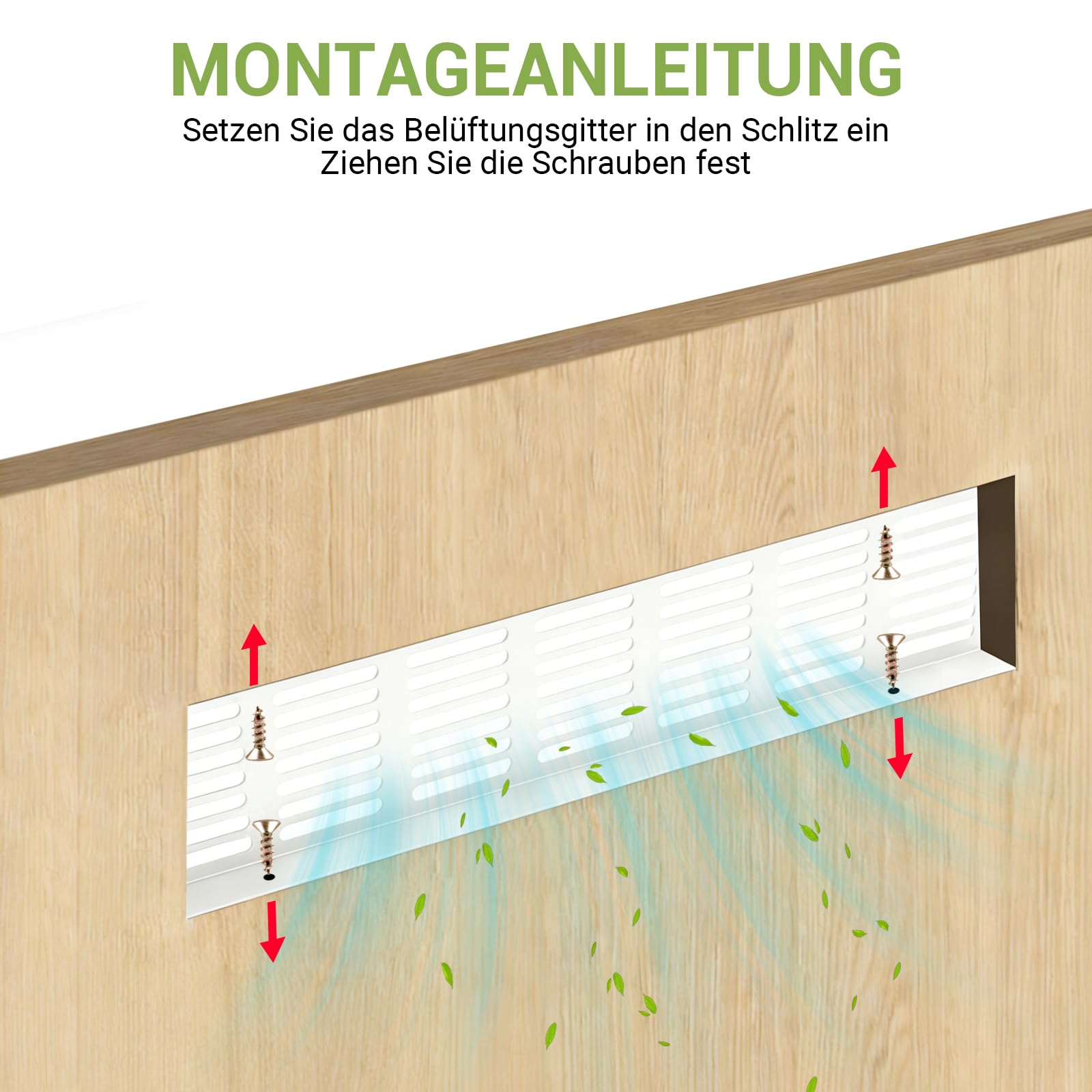 Dshunnc 2 Stück Lüftungsgitter Rechteckig, 30x8cm Aluminium Belüftungsgitter Tür, Türlüftungsgitter Weiß Mit 8 Schrauben, für Schuhschrank, Wohnzimmer, Bad, Küche Lüftungsgitter Kühlschrank - 4