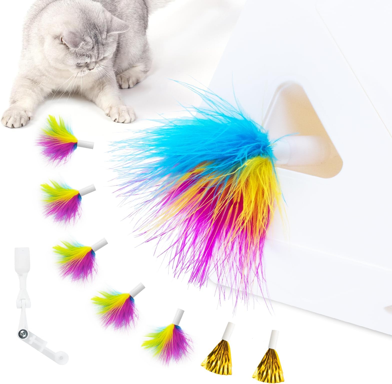 Migipaws Upgrade Rainbow Feather Replacement for Automatic MigiBox Cat Toy, 6pcs Rainbow Feather + 2pcs Free Mylar Refills