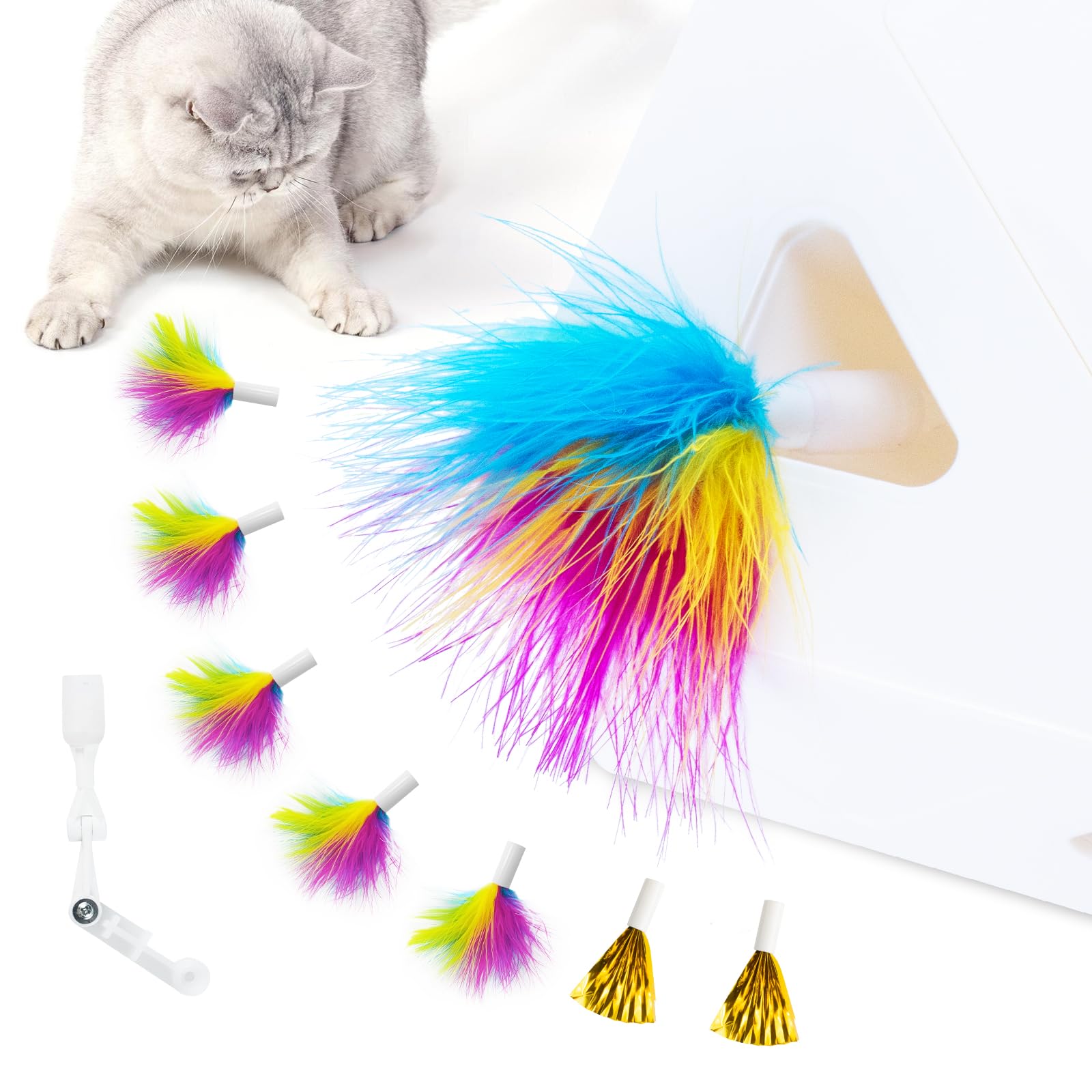 Migipaws Upgrade Rainbow Feather Replacement for Automatic MigiBox Cat Toy, 6pcs Rainbow Feather + 2pcs Free Mylar Refills