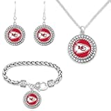 Game Day Outfitters NFL 3 Piece Jewelry Set- Necklace, Bracelet, and Earrings Collection- NFL Emblem Pendant with Bling Rhinestones- Ideal NFL Logo Gift Set for Women, Girlfriend, BFF