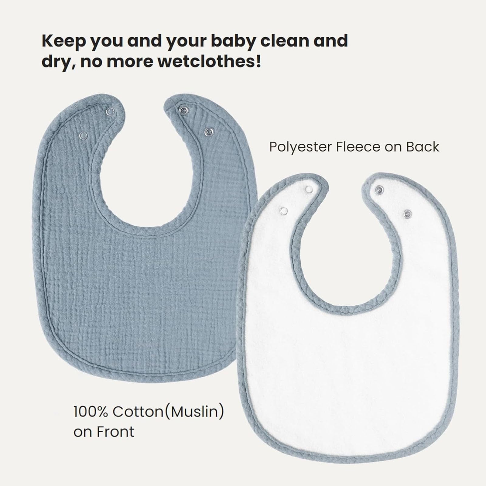Oaygat 8 Packs Muslin Baby Bibs U-Shape Baby Bandana Drool Bibs with Adjustable Snaps Absorbent Newborn Bib Soft Feeding Teething Bib for Infant Toddler Unisex Boys Girls 0-36 Months - Image 4