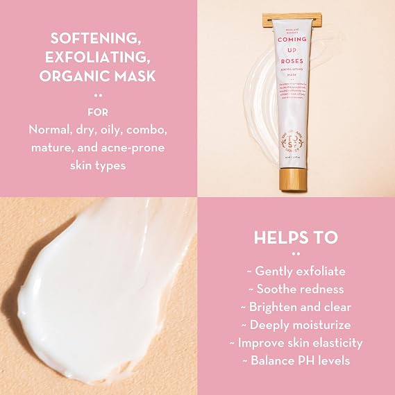 Exfoliating and Hydrating Face Mask Coming Up Roses by The Organic Skin Co. Exfoliating Face Wash and Scrub Facial Masks for Women Skin Care 2 Fl Oz