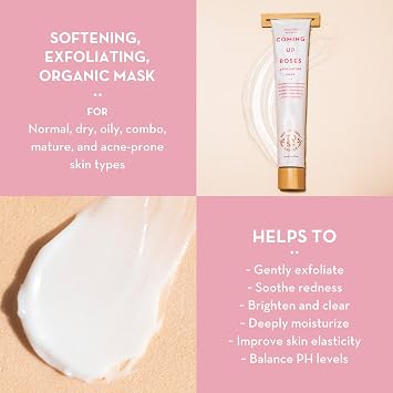 Exfoliating and Hydrating Face Mask Coming Up Roses by The Organic Skin Co. Exfoliating Face Wash and Scrub Facial Masks for Women Skin Care 2 Fl Oz